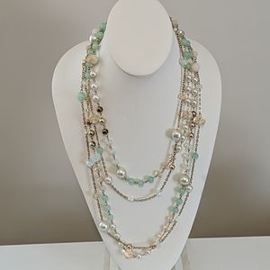 Double Strand Mint & Faux Pearl Necklace